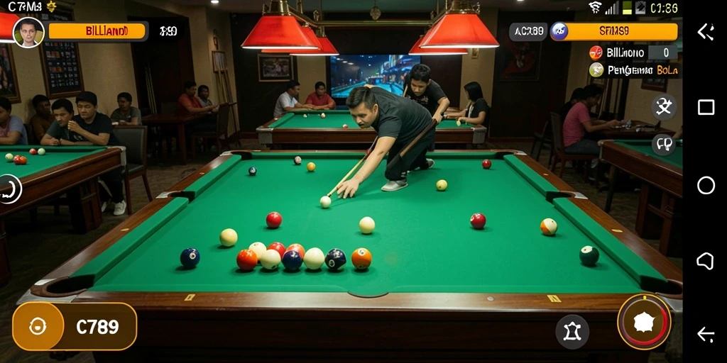 Tampilan antarmuka C789 yang menarik saat bermain billiard.