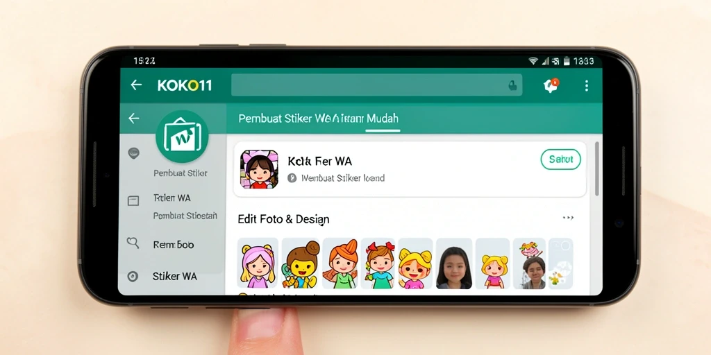 Antarmuka pengguna KOKO11 dengan fitur pembuatan stiker yang intuitif.