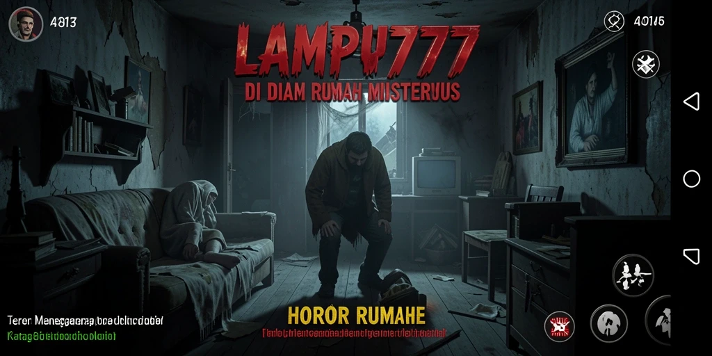 Antarmuka LAMPU777 menampilkan suasana rumah horor yang misterius dan menegangkan.