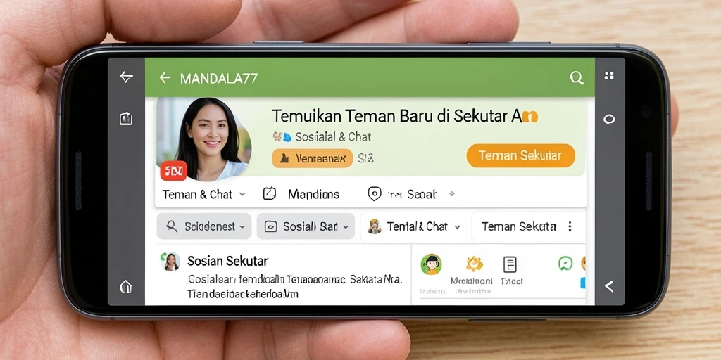 Antarmuka aplikasi MANDALA77 yang memudahkan pencarian teman baru.