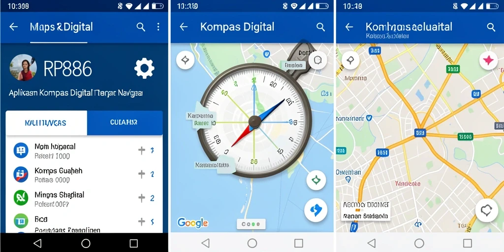 Antarmuka aplikasi kompas digital RP886 yang sederhana dan fungsional.